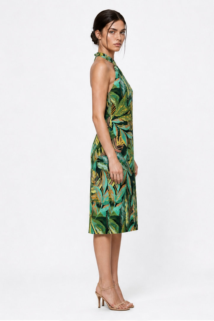 TROPICAL PRINT MIDI DRESS