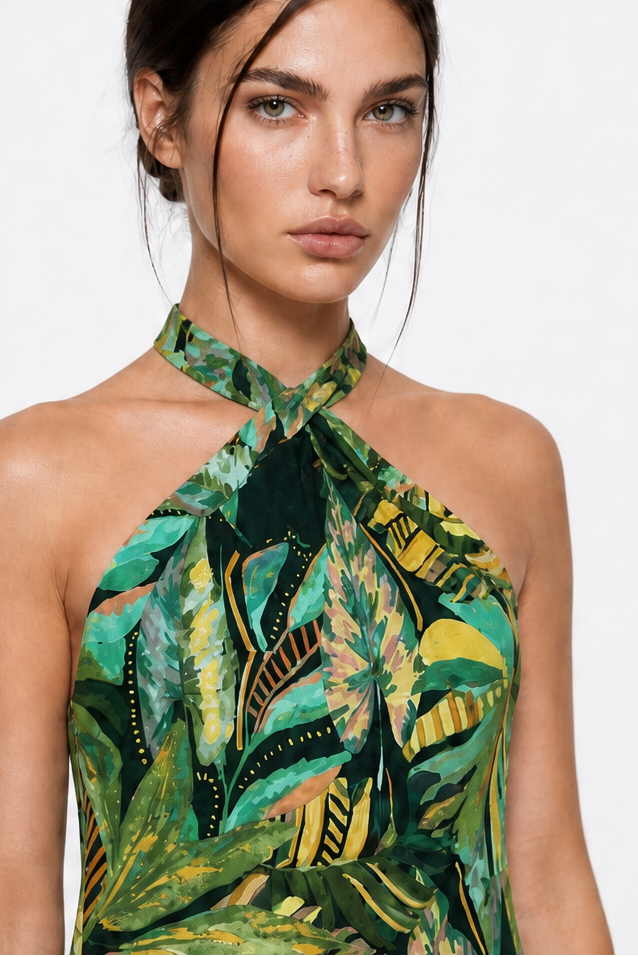 TROPICAL PRINT MIDI DRESS