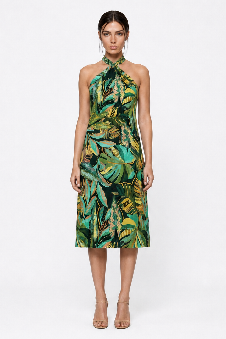 TROPICAL PRINT MIDI DRESS