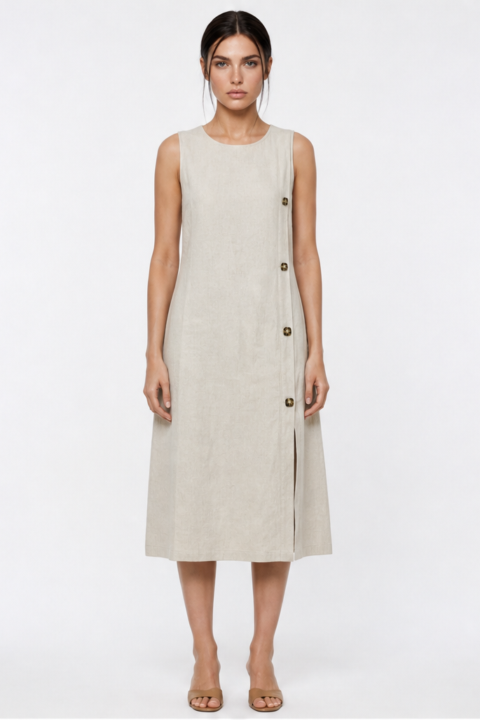 GREET SIDE BUTTON MIDI DRESS