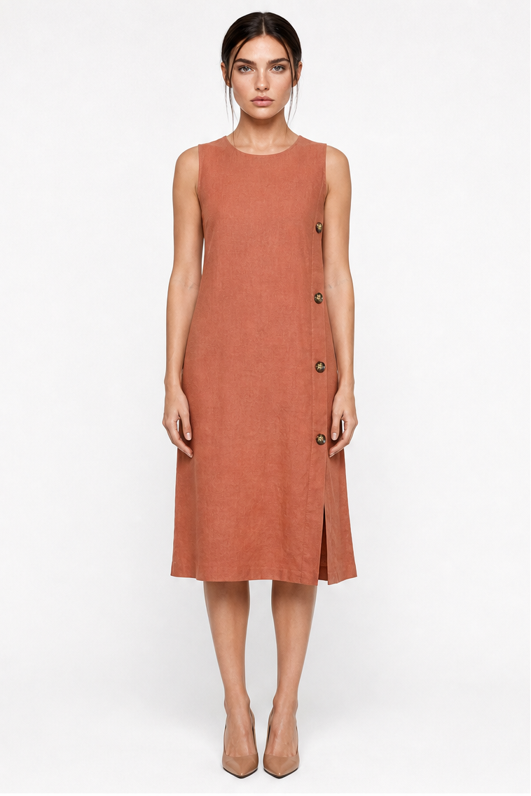 GREET SIDE BUTTON MIDI DRESS