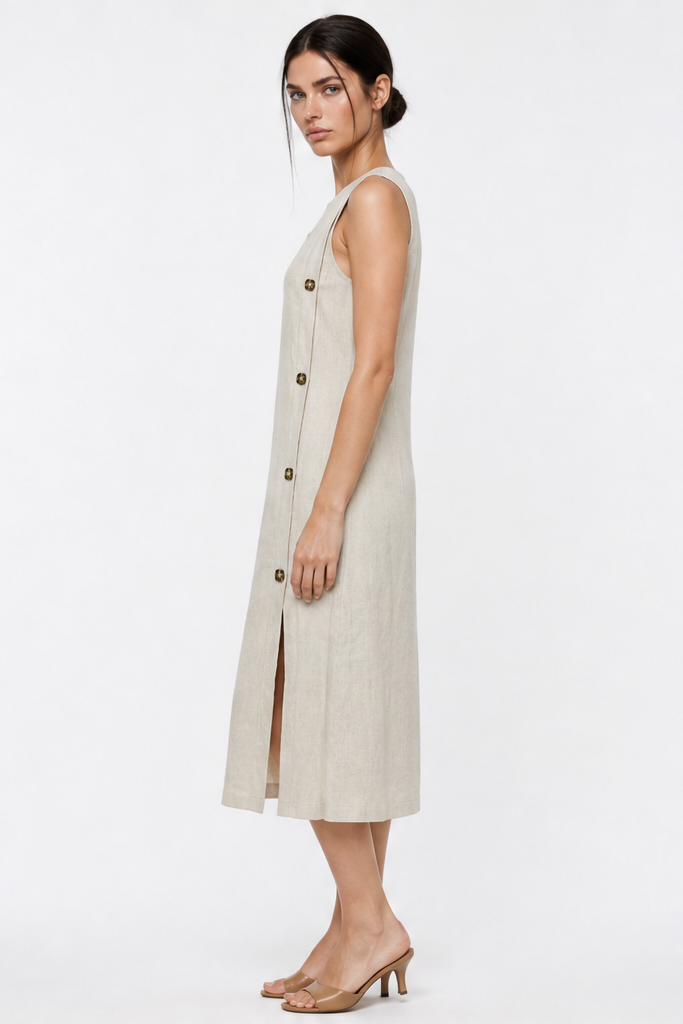 GREET SIDE BUTTON MIDI DRESS