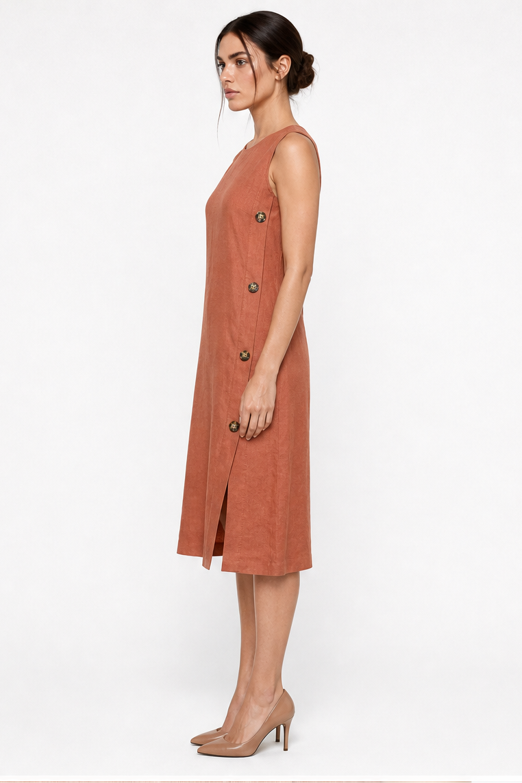 GREET SIDE BUTTON MIDI DRESS